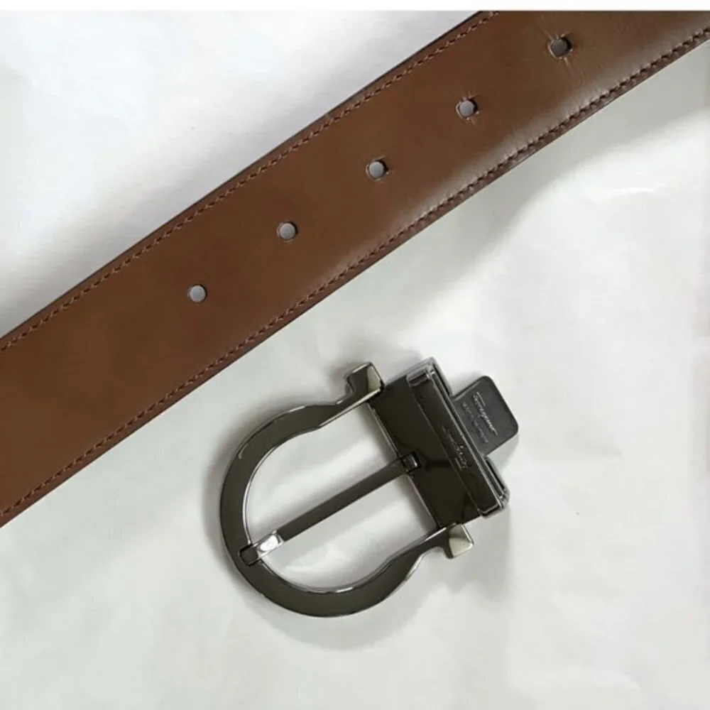 Men's Ferragamo Gancini Reversible Belt with Gunmetal Finish Buckle